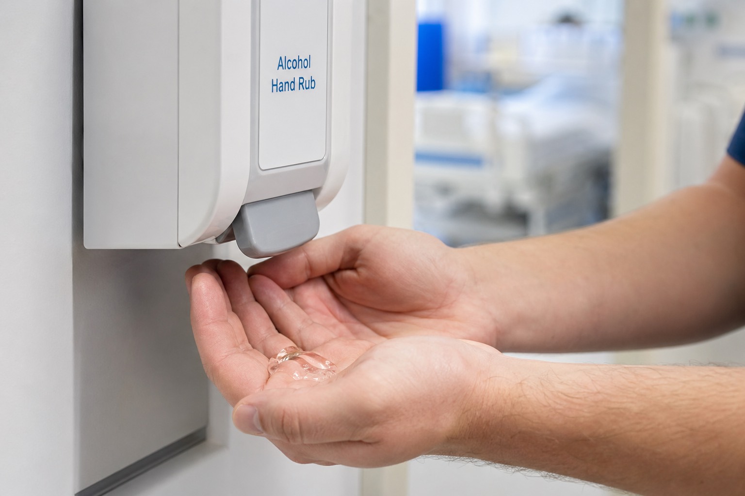 Friction hydro-alcoolique — application de la solution sur les mains